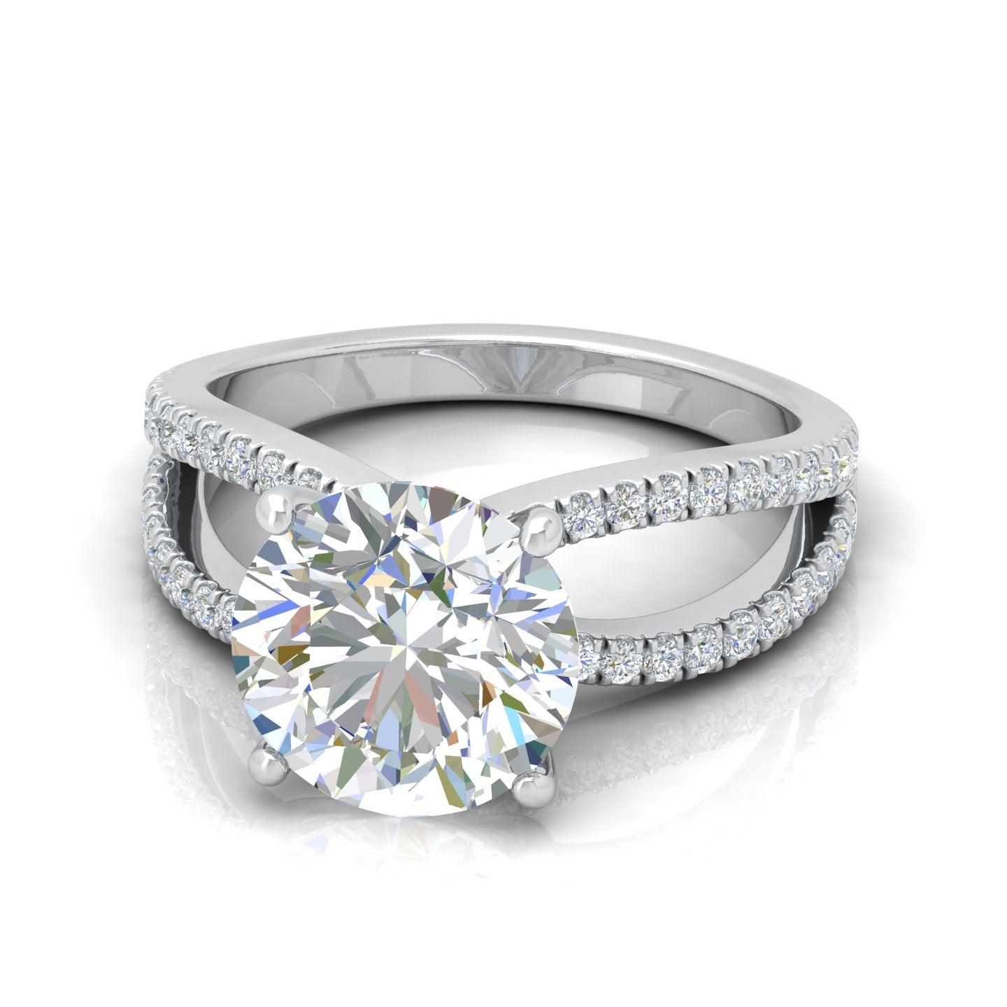 Round Diamond Split Shank Engagement Ring in 18k Gold / Platinum 3.50Ct