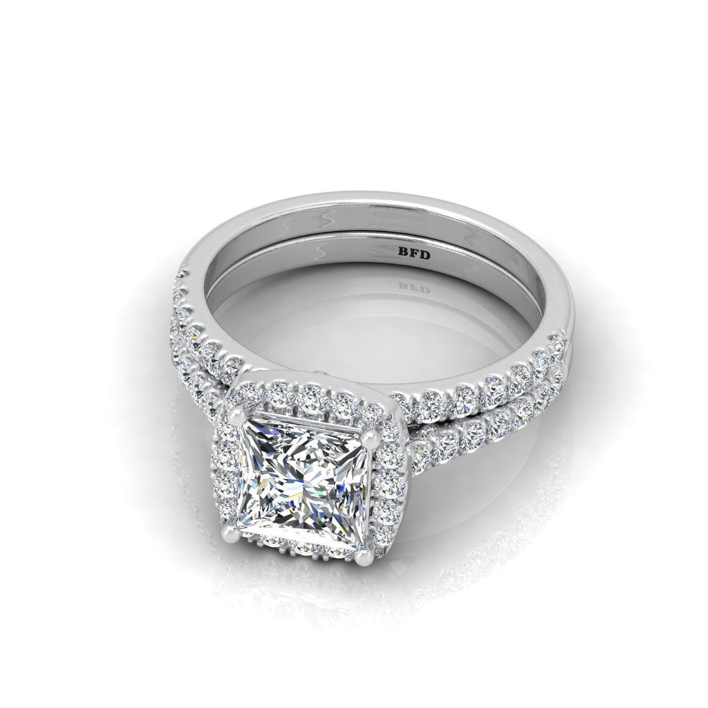 Certified Princess Diamond Halo Engagement Ring With Matching Band 2.00Carat