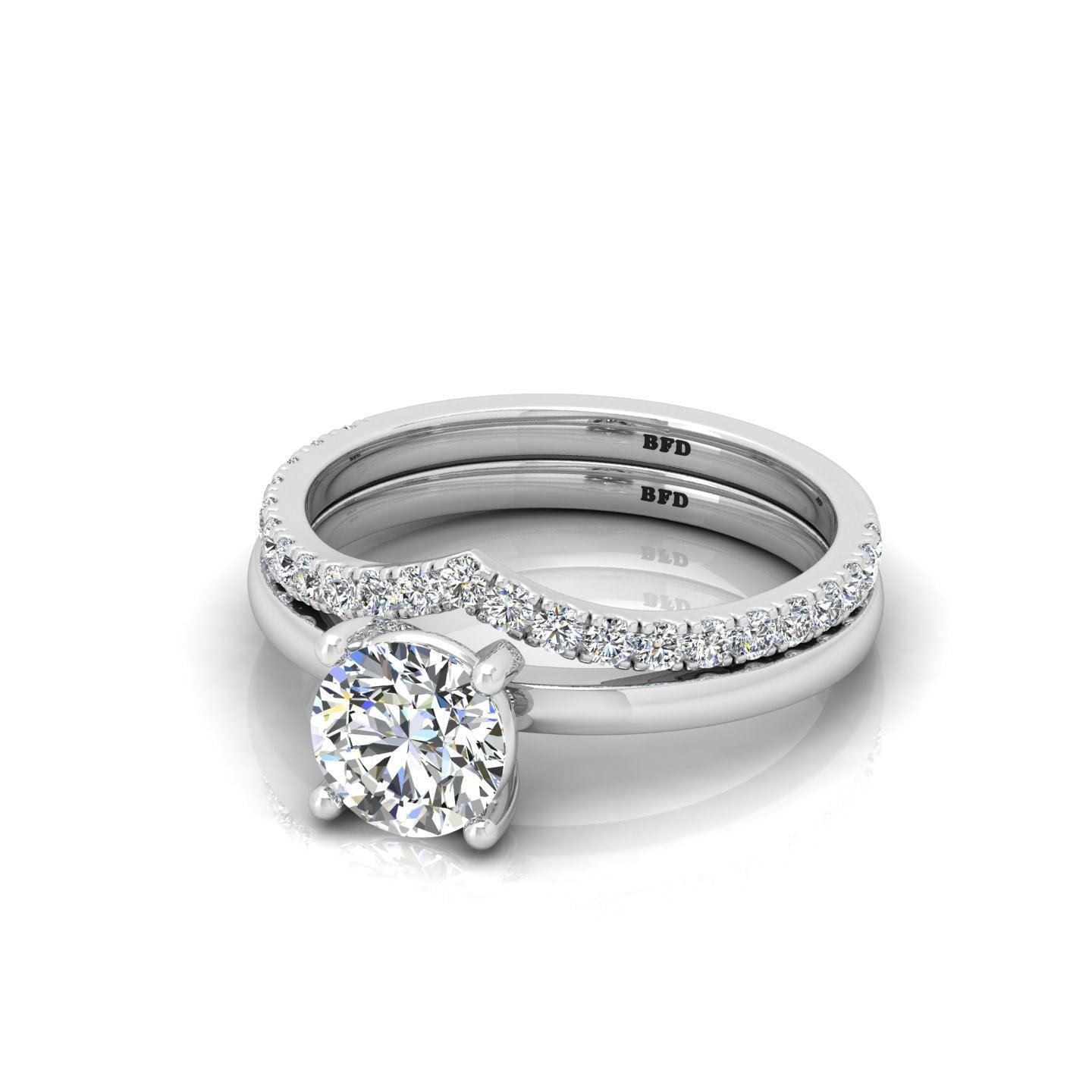 Certified 4 Claw Round Diamond Solitaire Ring With Curved Matching Band