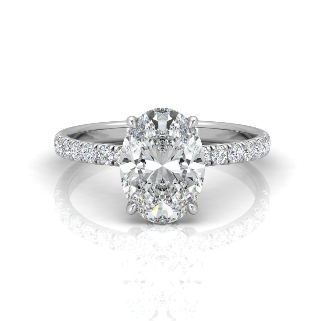Classic Hidden Halo Pave Set Engagement Ring - Oval