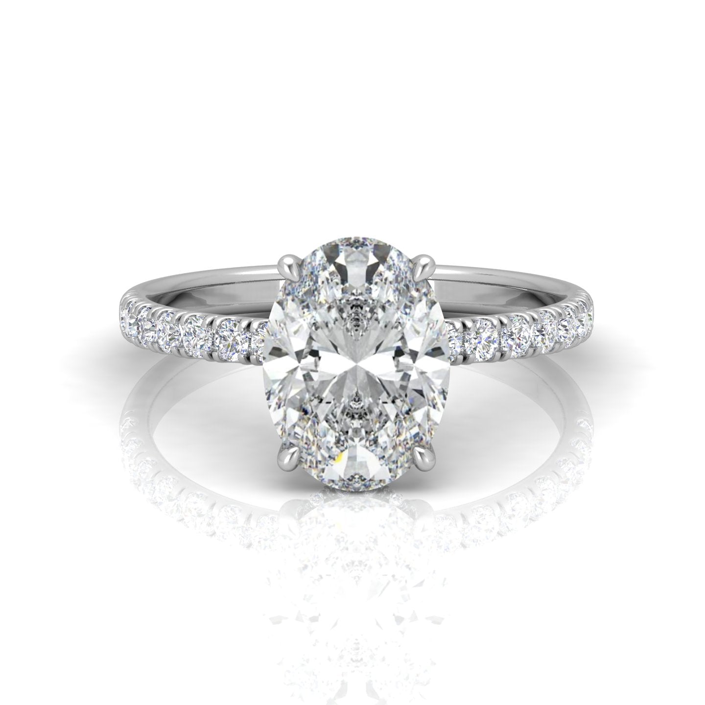 Classic Hidden Halo Pave Set Engagement Ring - Oval