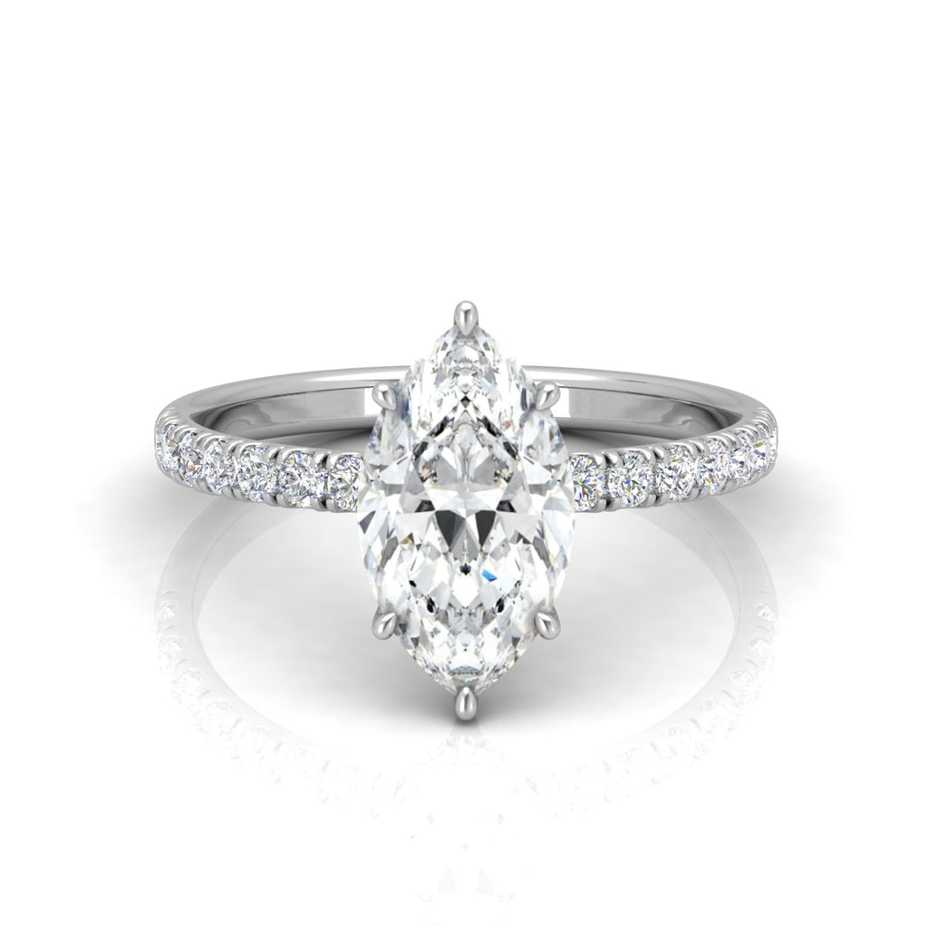 Classic Hidden Halo Pave Set Engagement Ring - Marquise