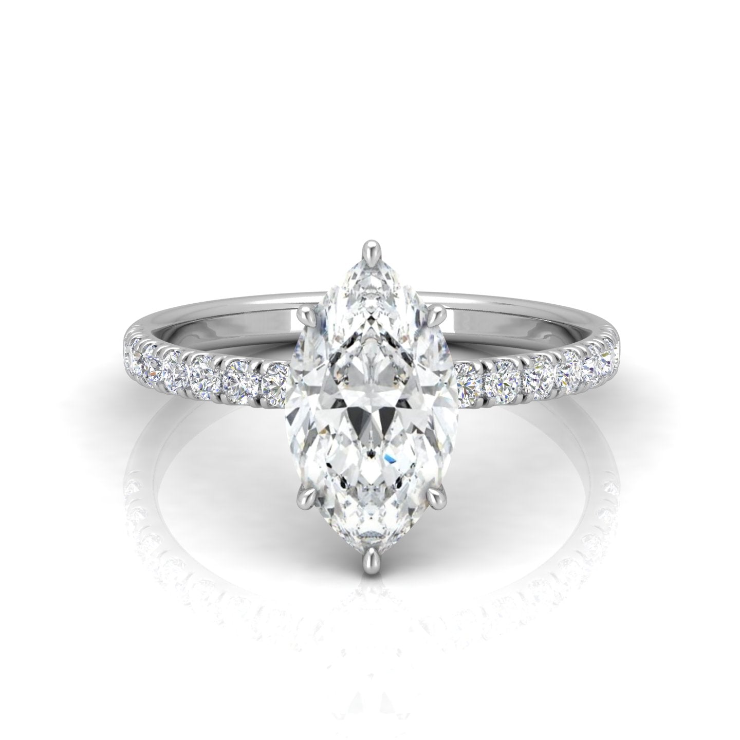 Classic Hidden Halo Pave Set Engagement Ring - Marquise