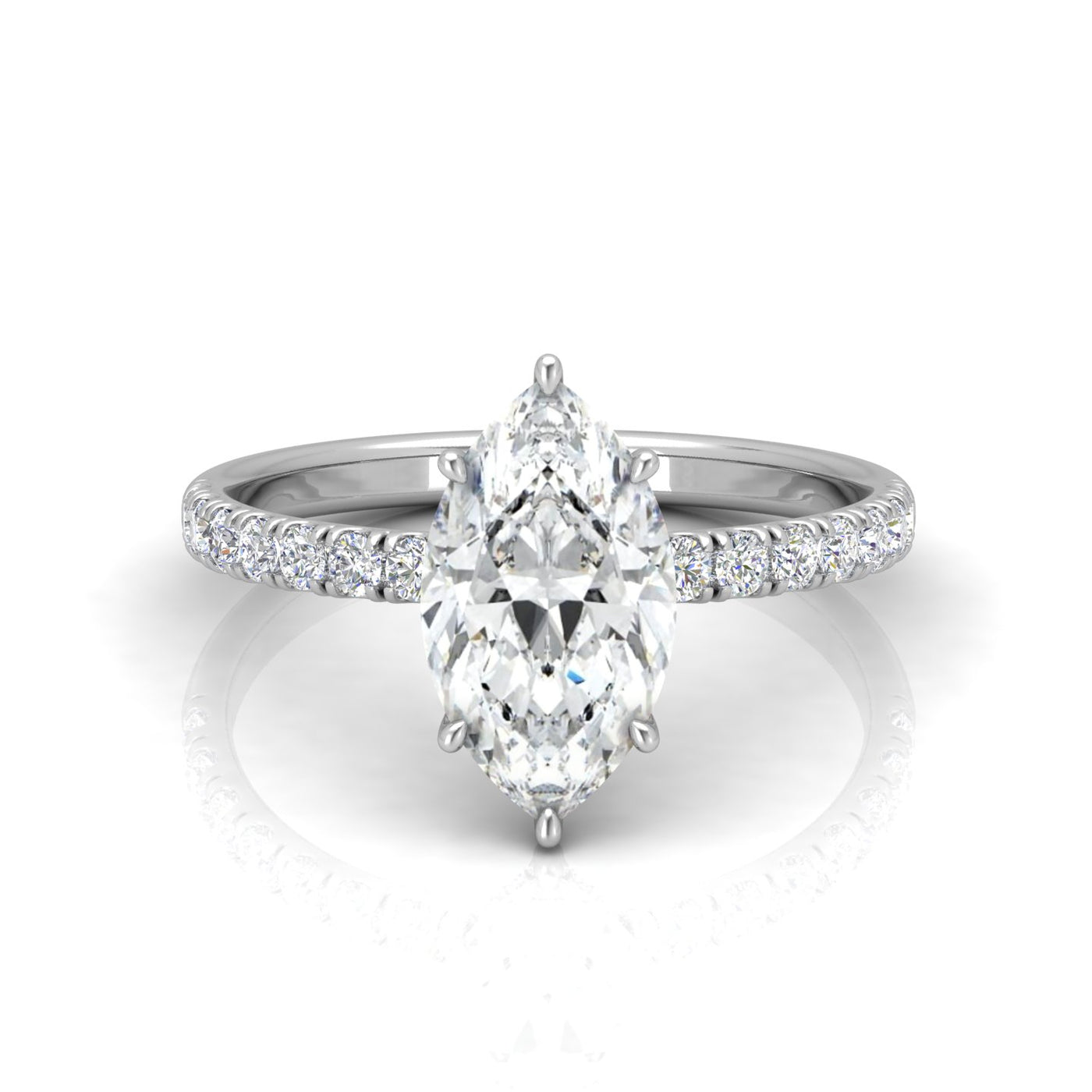 Classic Hidden Halo Pave Set Engagement Ring - Marquise