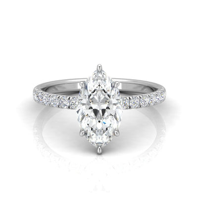 Classic Hidden Halo Pave Set Engagement Ring - Marquise