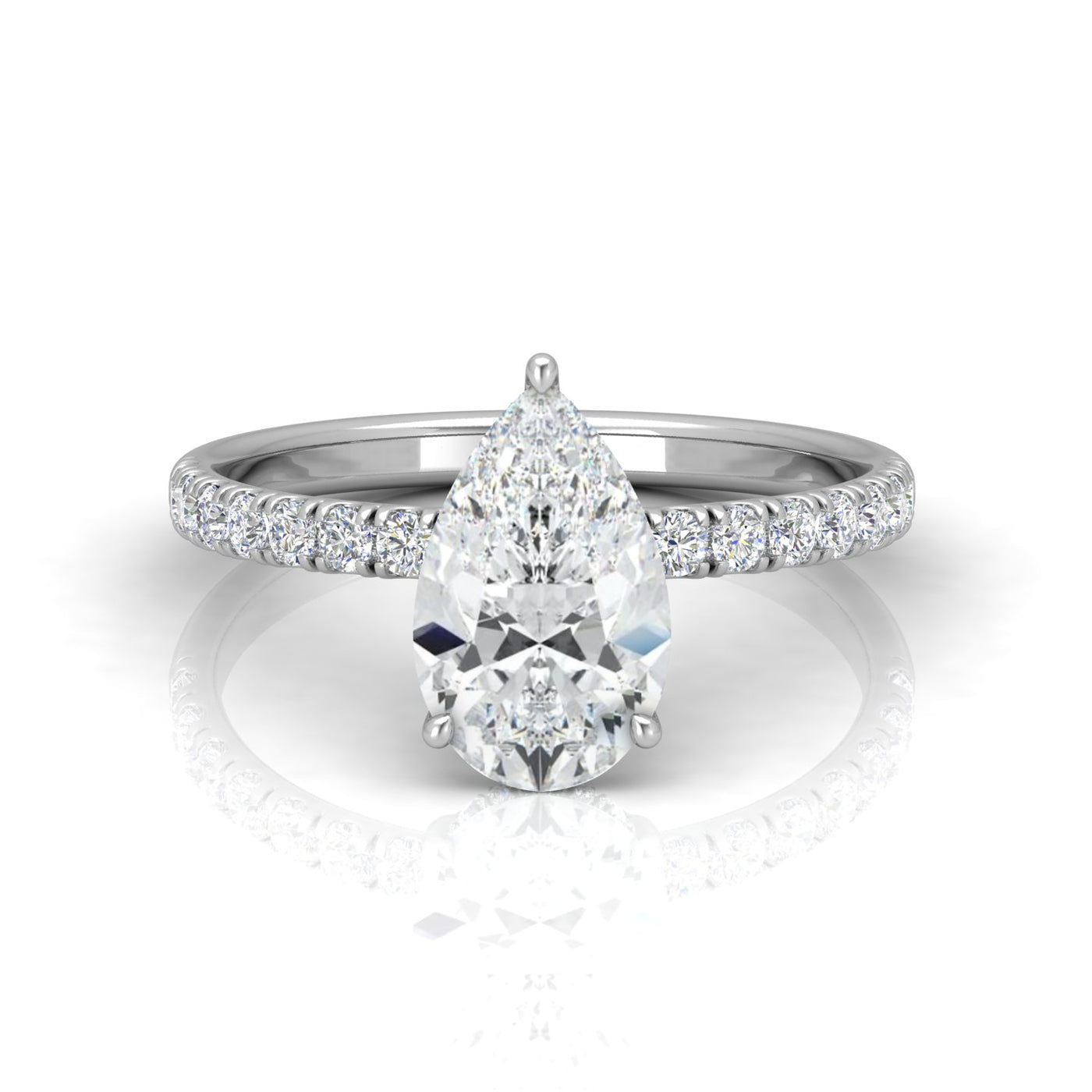 Classic Hidden Halo Pave Set Engagement Ring - Pear