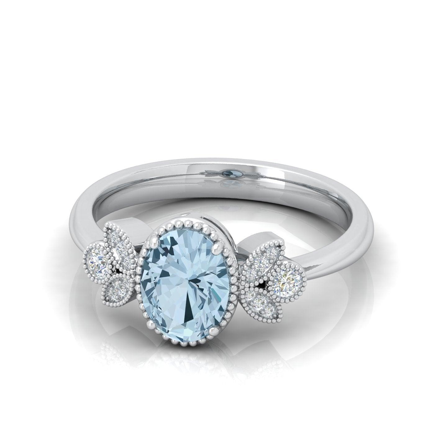 1.50 Ct Natural Blue Aquamarine Diamond Designer Ring - amadadiamonds