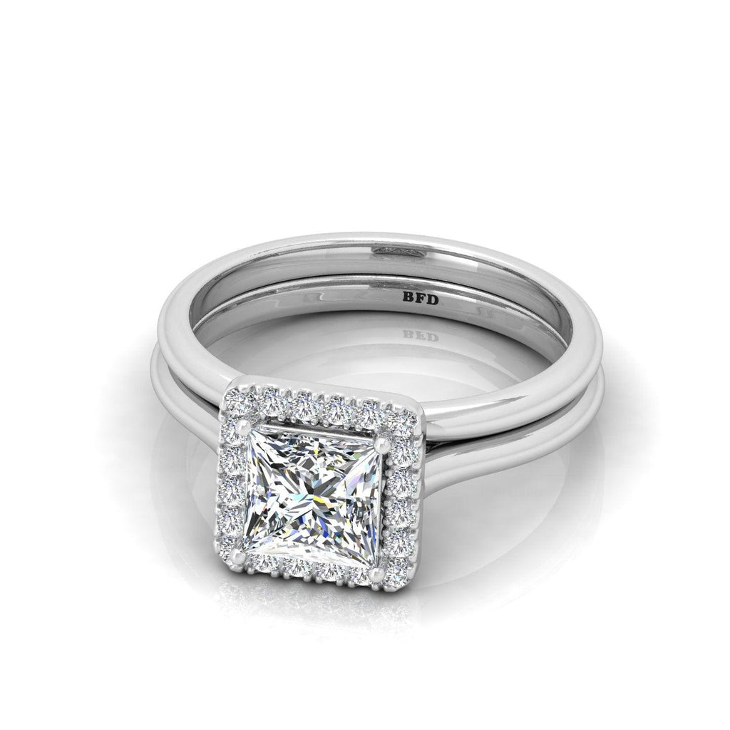 Certified Princess Diamond Halo Engagement Ring With Matching Band 1.20Carat