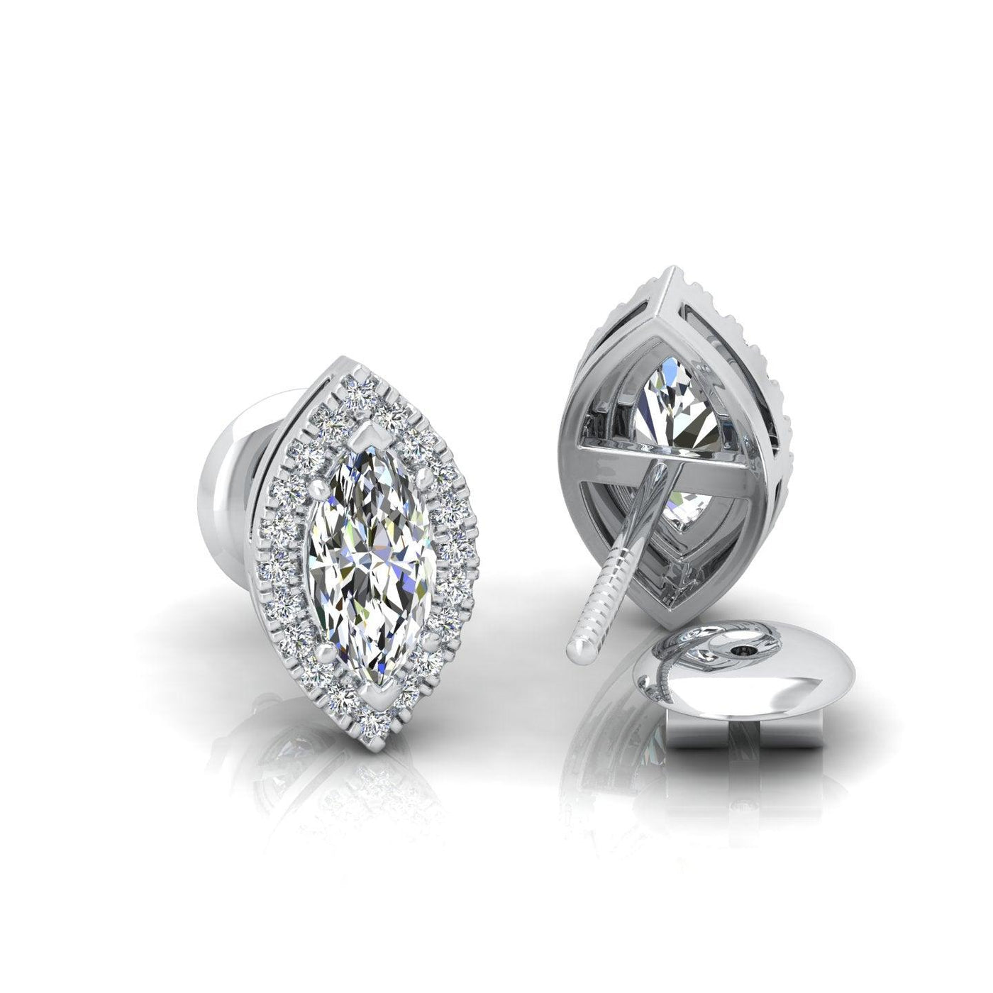 Marquise Shape Diamond Halo Earrings, 18k White Gold