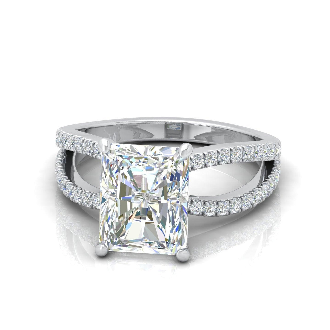 Radiant Diamond Split Shank Engagement Ring in 18k Gold / Platinum 3.50Ct