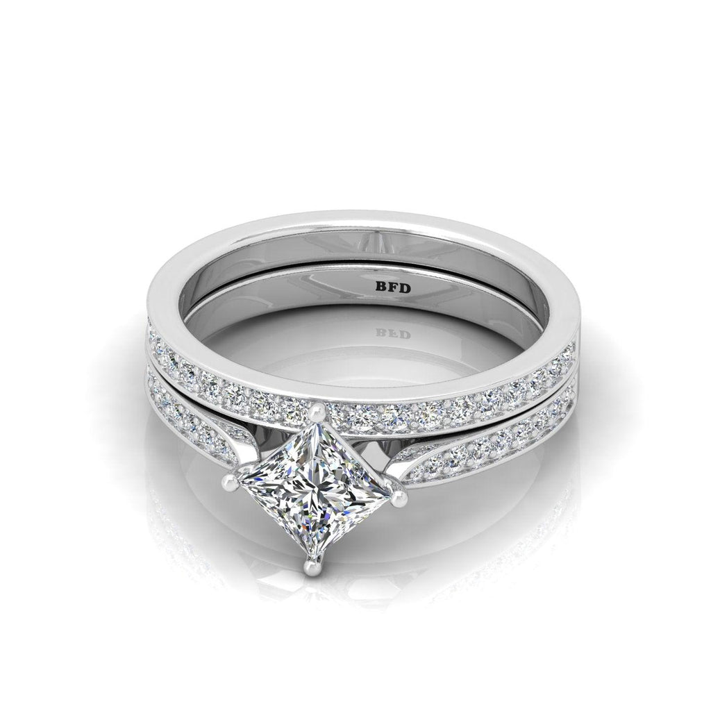 Certified Princess Diamond Engagement Ring With Diamond Matching Band 1.50Carat
