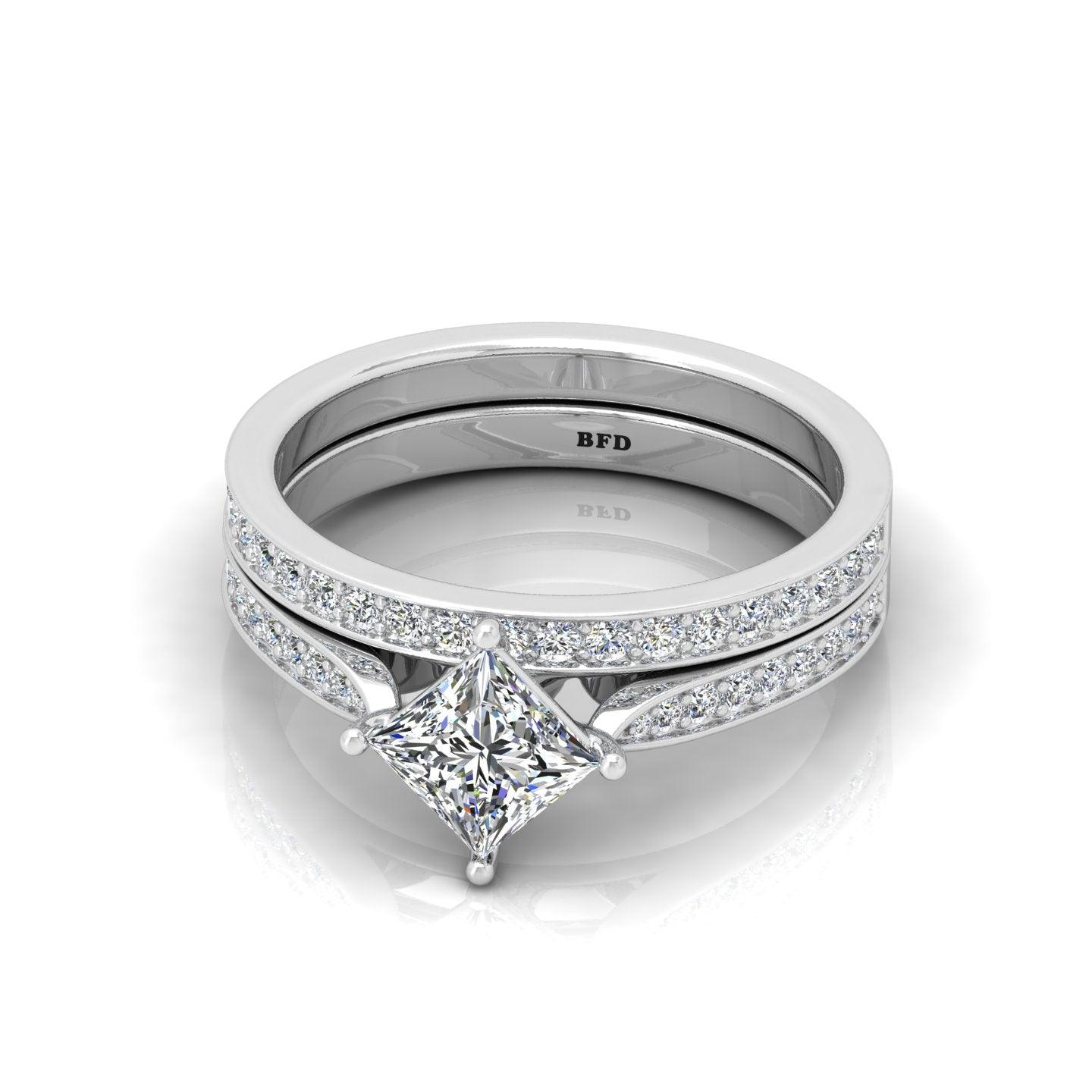 Certified Princess Diamond Engagement Ring With Diamond Matching Band 1.50Carat