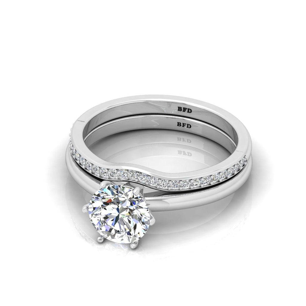 Certified Round Diamond Engagement Ring With Curved Matching Band 1.50Carat E/VS