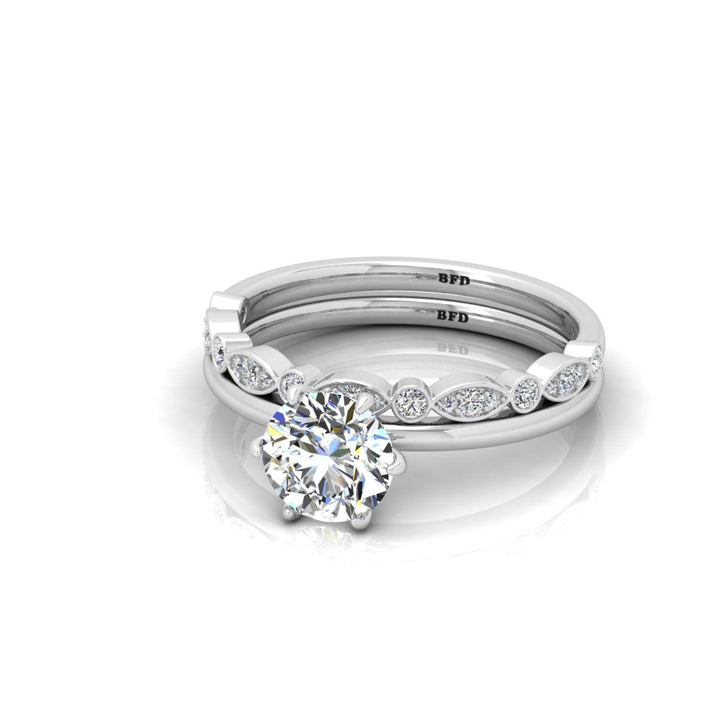 Certified 6 Claw Round Diamond Solitaire Ring With Matching Band
