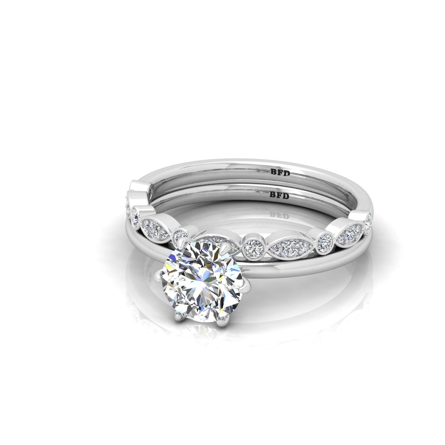 Certified 6 Claw Round Diamond Solitaire Ring With Matching Band