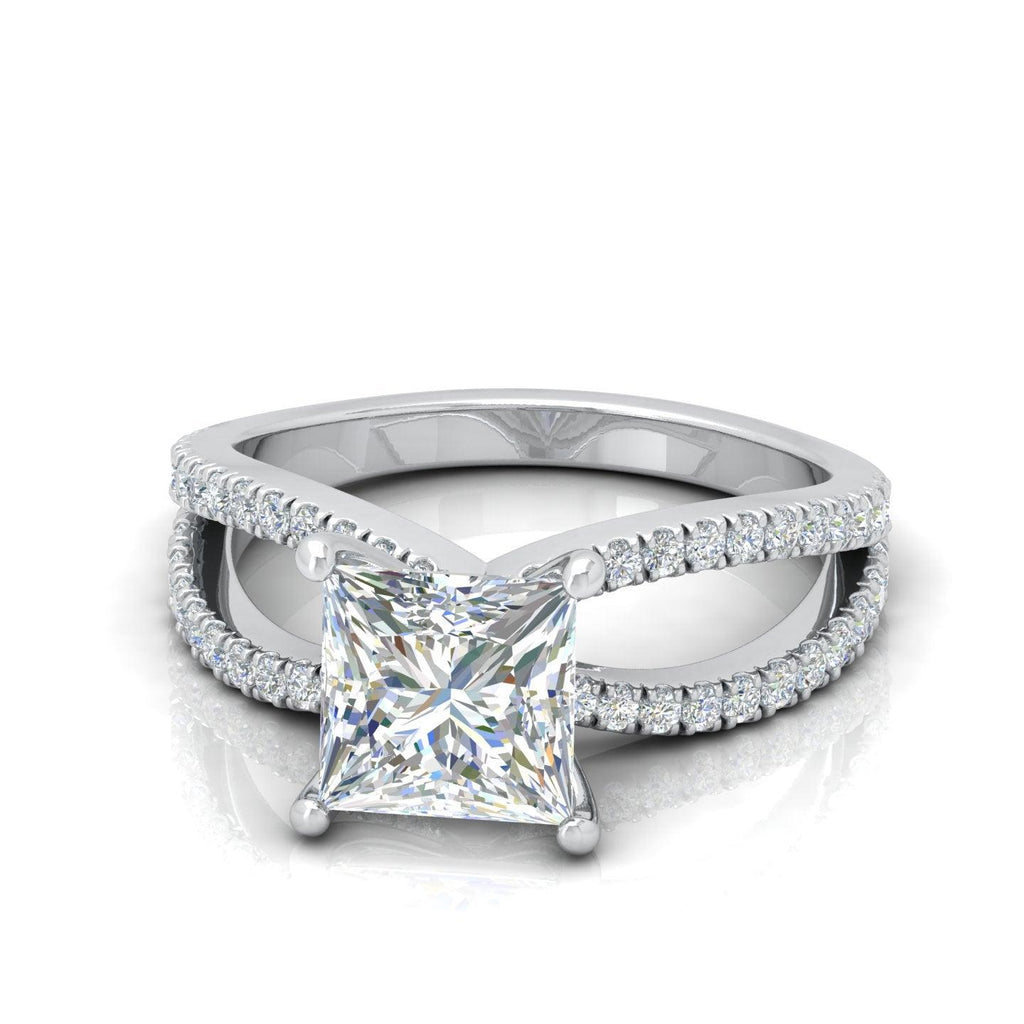 Last Piece F/VS 3.50Ct Princess Diamond Split Shank Engagement Ring in Platinum