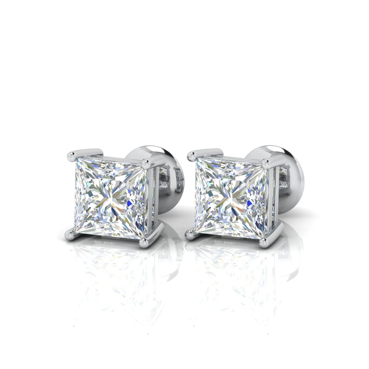 Princess Cut Diamond Stud Earrings E / VVS2 4.00 Carat  IGI Certified Lab Grown Diamond In 9K White Gold
