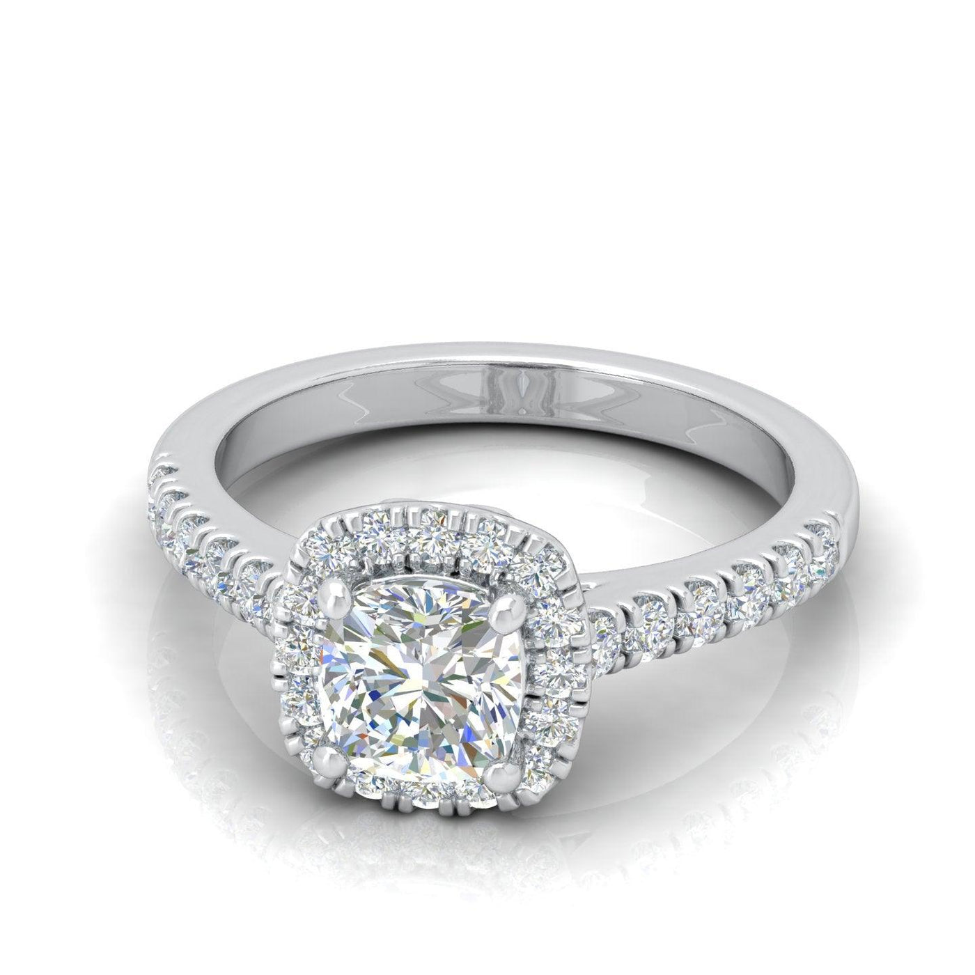 Cushion Diamond Halo Engagement Ring in Gold / Platinum 1.50Ct