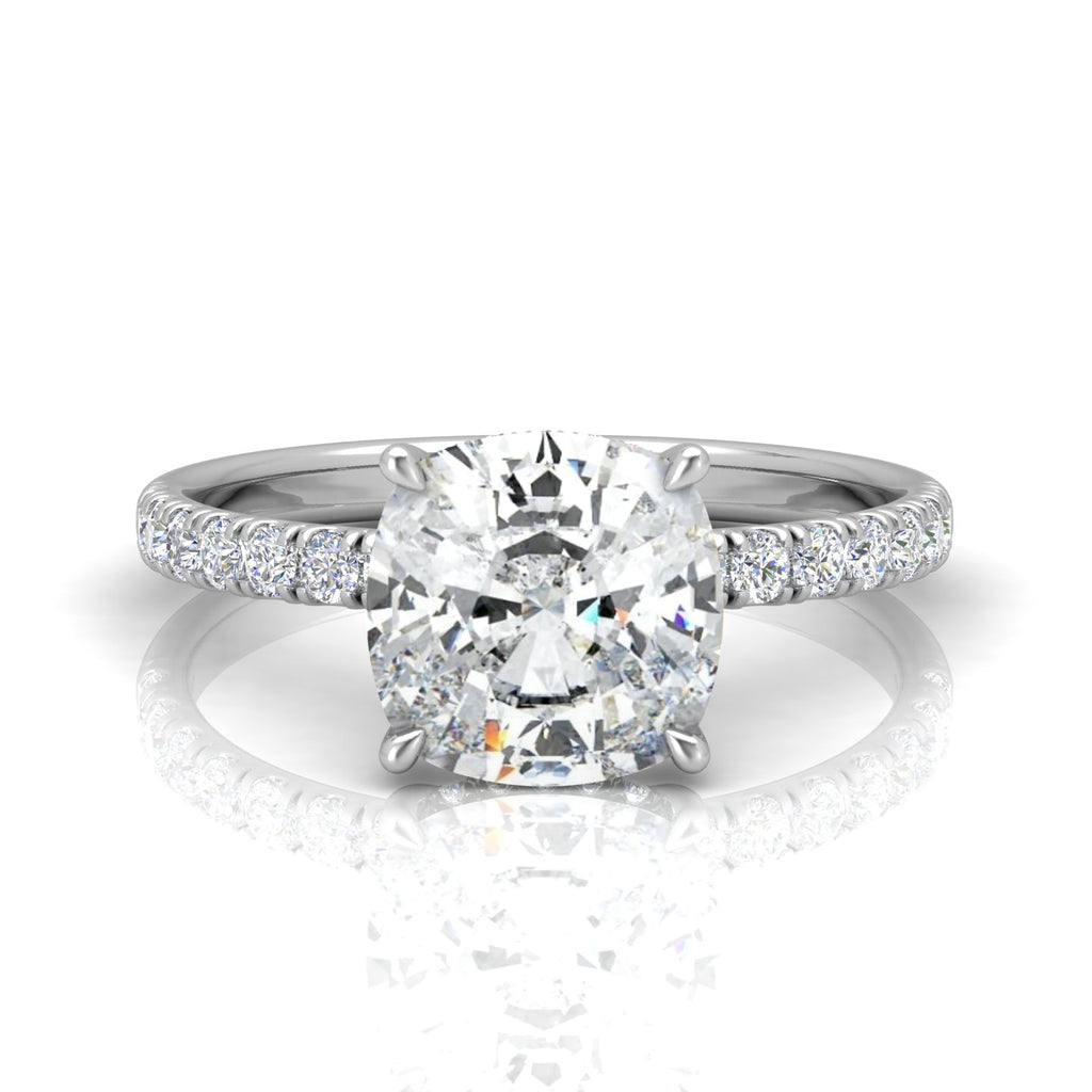 Classic Hidden Halo Pave Set Engagement Ring - Cushion