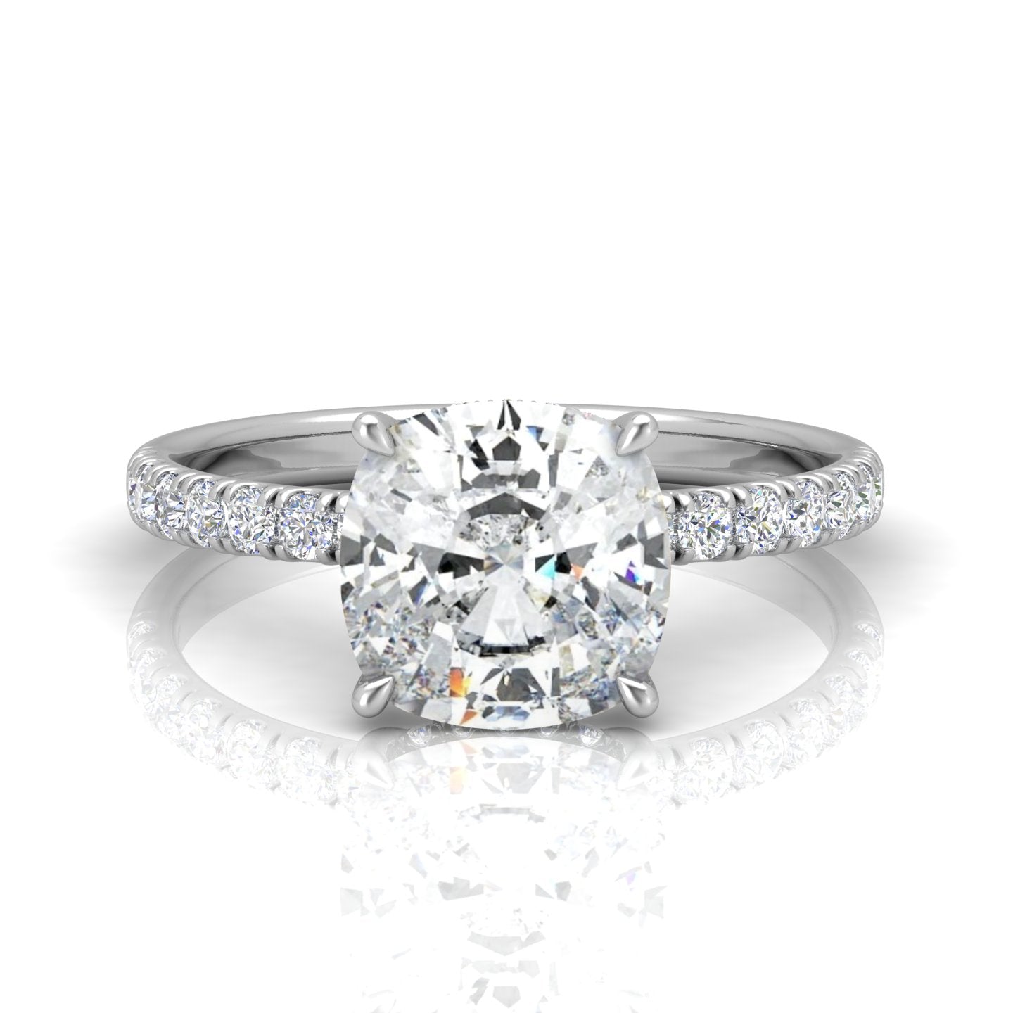 Classic Hidden Halo Pave Set Engagement Ring - Cushion