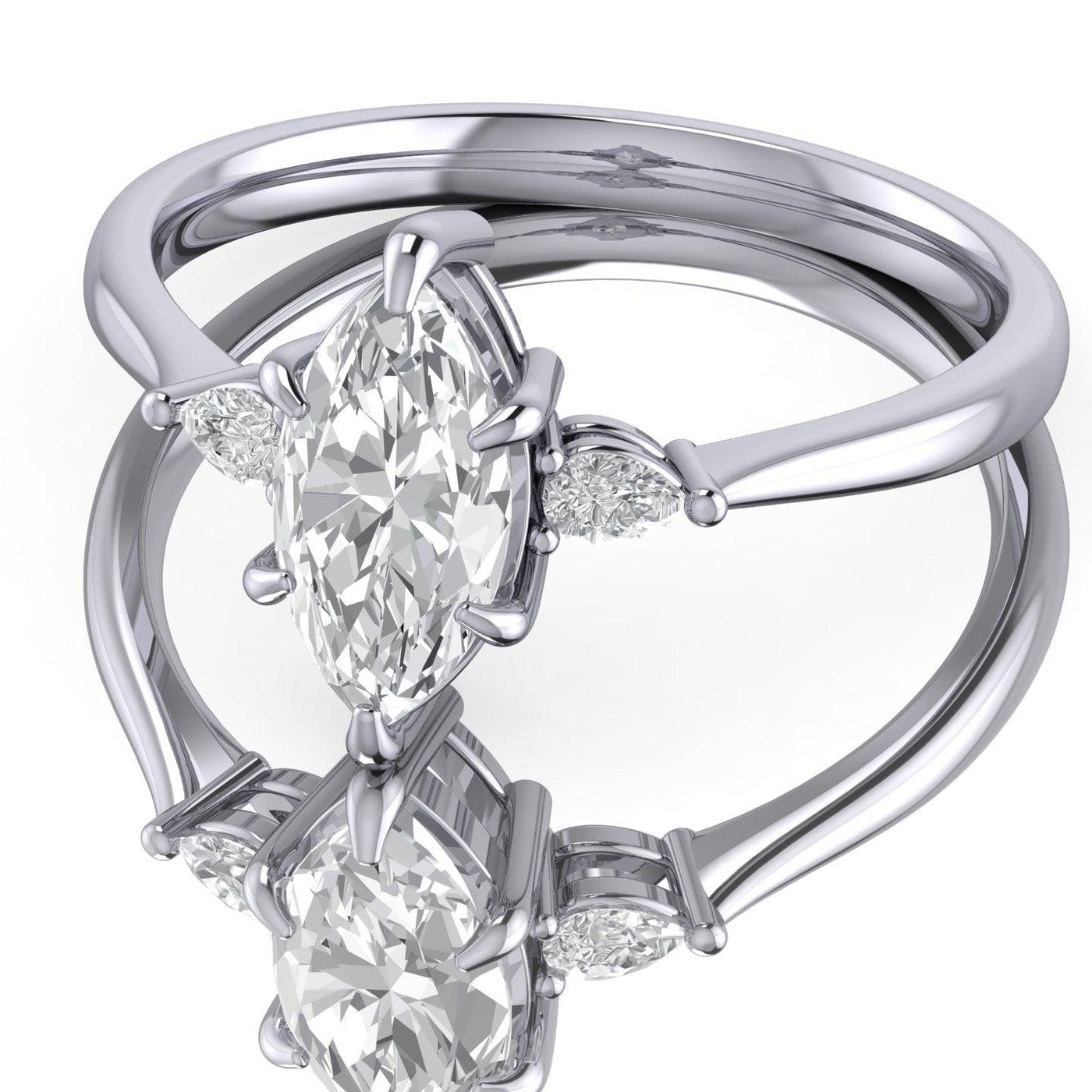 Marquise & Pear Diamond 3 Stone Engagement Ring in Platinum 2.00Ct