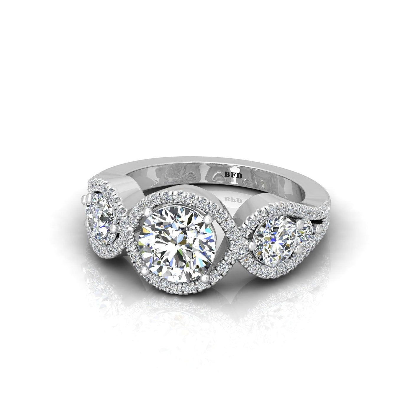 Vintage Style Round Diamond Trilogy Engagement Ring in Platinum 2.00Ct