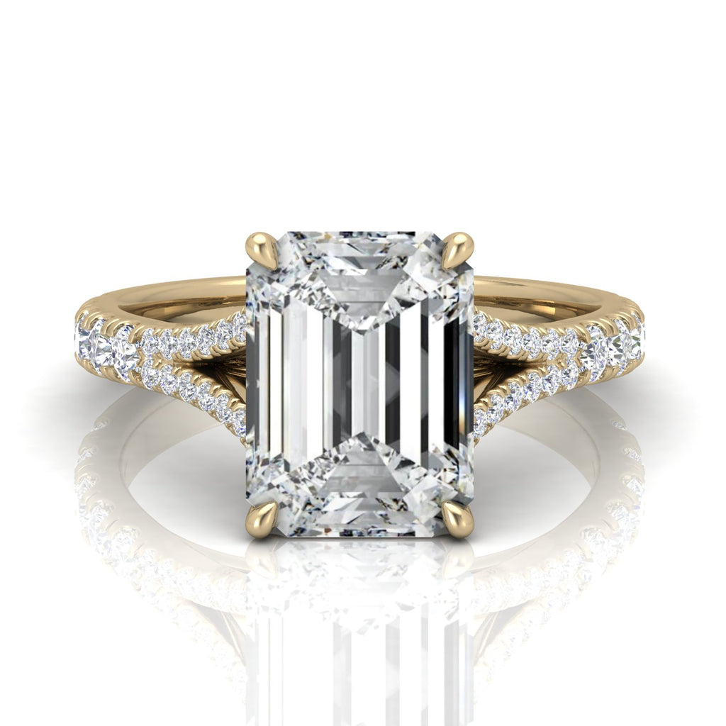 Julie Emerald Diamond Split Shank Engagement Ring