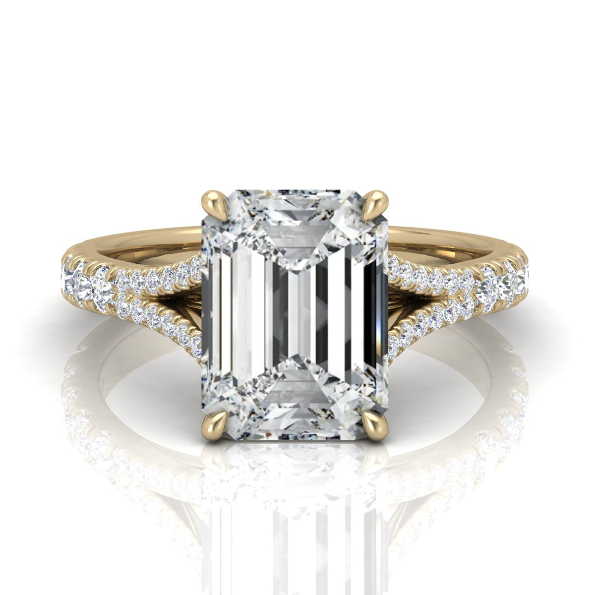Julie Emerald Diamond Split Shank Engagement Ring