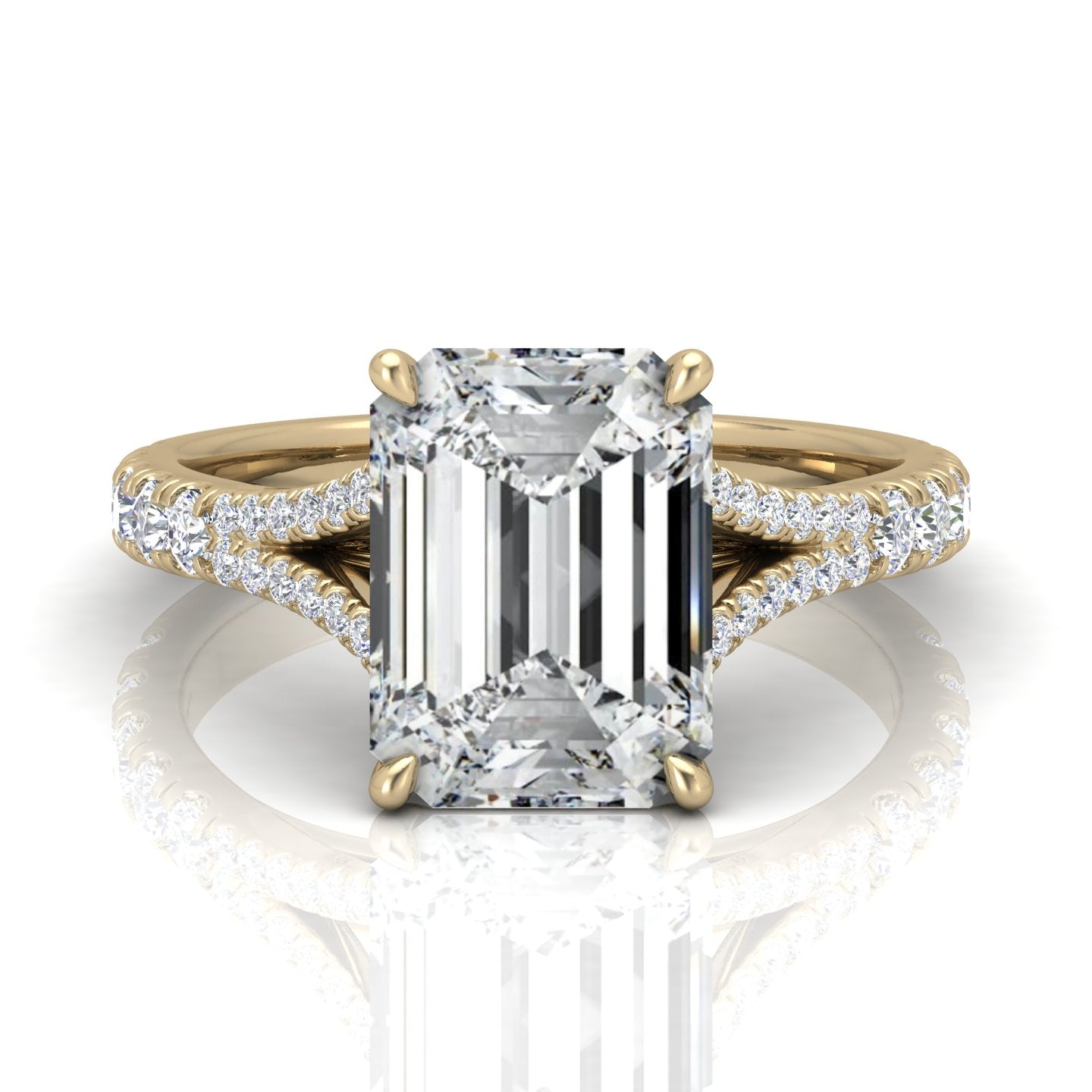 Julie Emerald Diamond Split Shank Engagement Ring