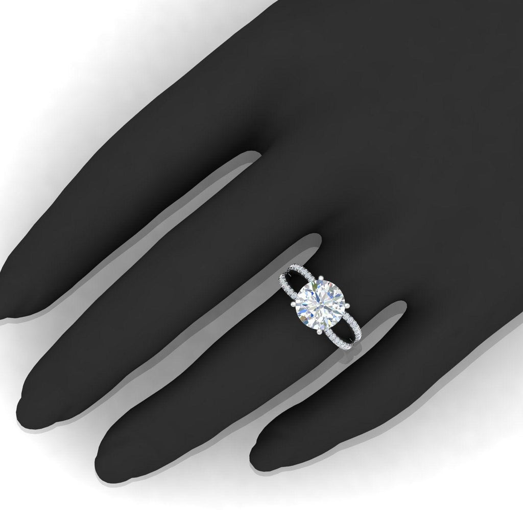 Round Diamond Split Shank Engagement Ring in 18k Gold / Platinum 3.50Ct