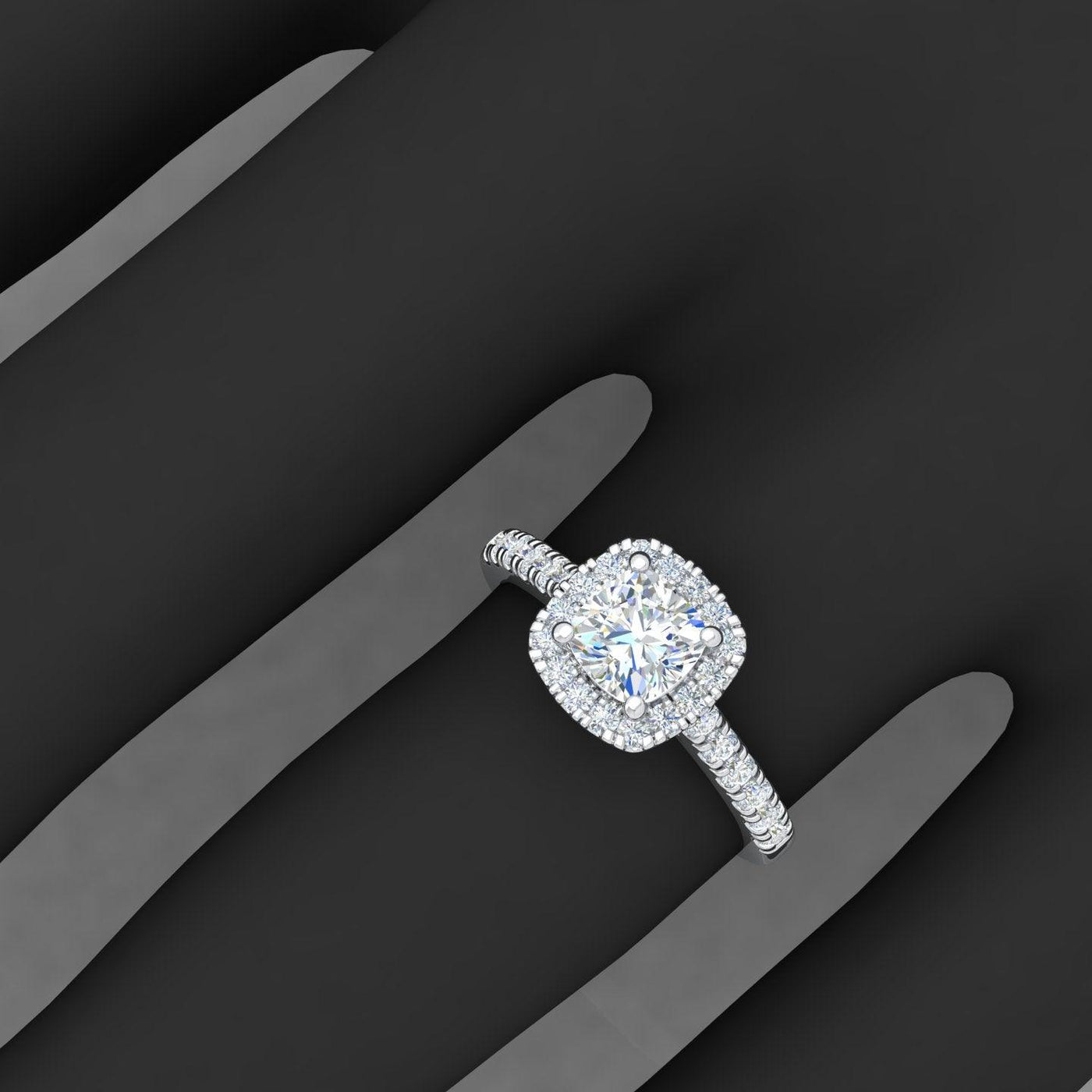 Cushion Diamond Halo Engagement Ring in Gold / Platinum 1.50Ct