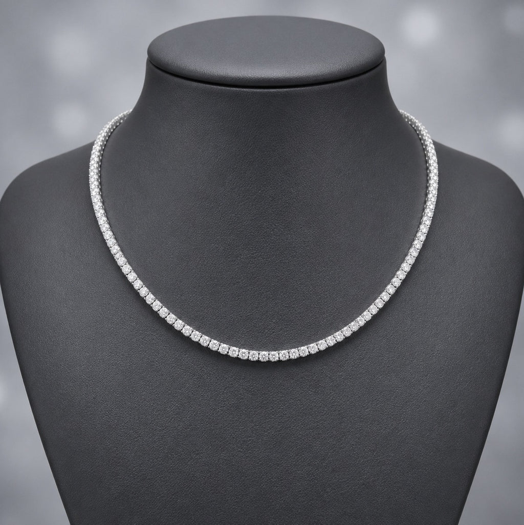 16.5ct Round Lab Diamond Tennis Necklace – 9K Gold, D/VVS