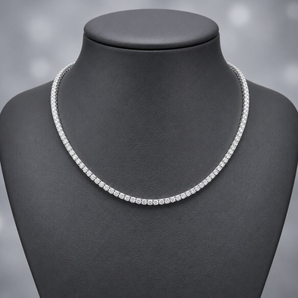 16.5ct Round Lab Diamond Tennis Necklace – 9K Gold, D/VVS