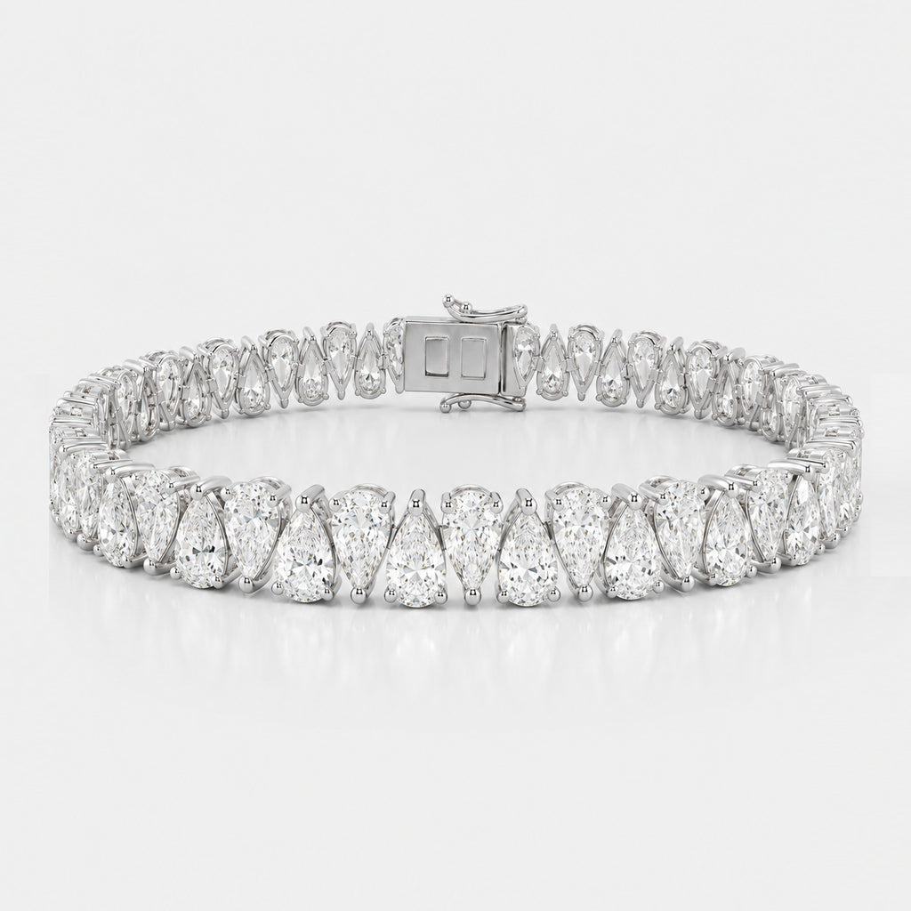 Zig-Zag Pear Lab-Grown Diamond Tennis Bracelet in Gold & Platinum (10–30ct)