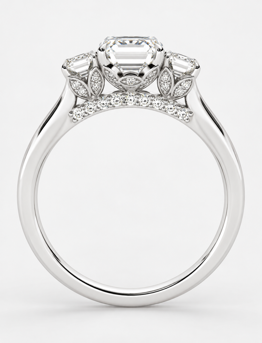 2.50CT Lab Grown Solitaire Emerald Diamond Trilogy Ring Platinum