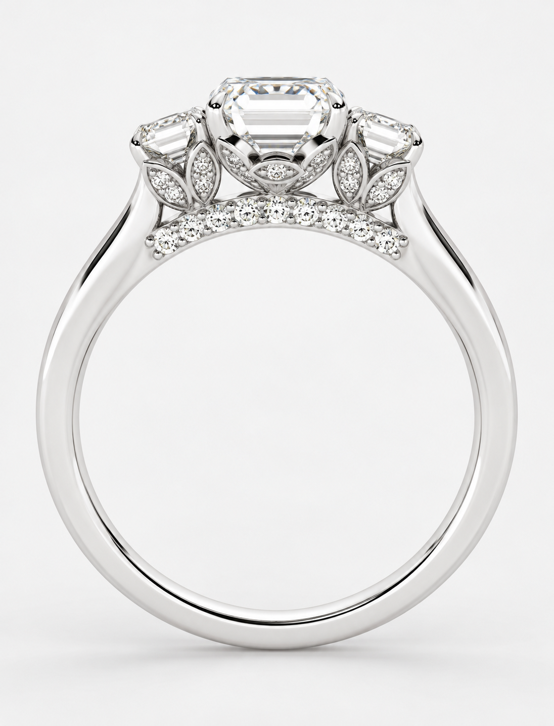 2.50CT Lab Grown Solitaire Emerald Diamond Trilogy Ring Platinum