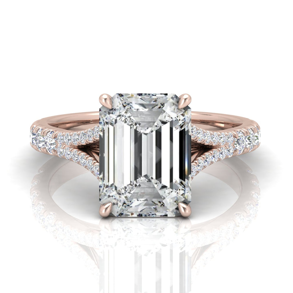 Julie Emerald Diamond Split Shank Engagement Ring