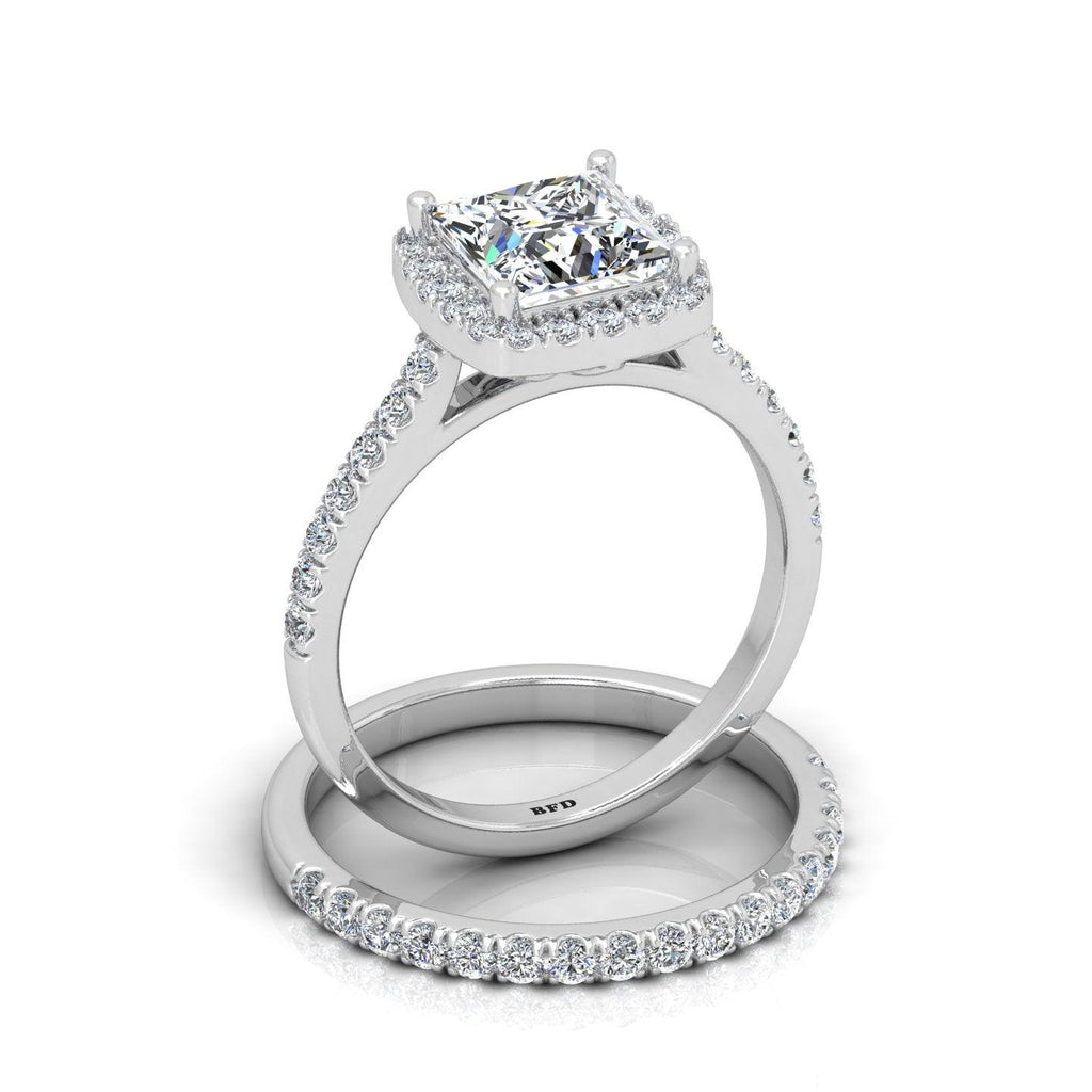 Certified Princess Diamond Halo Engagement Ring With Matching Band 2.00Carat