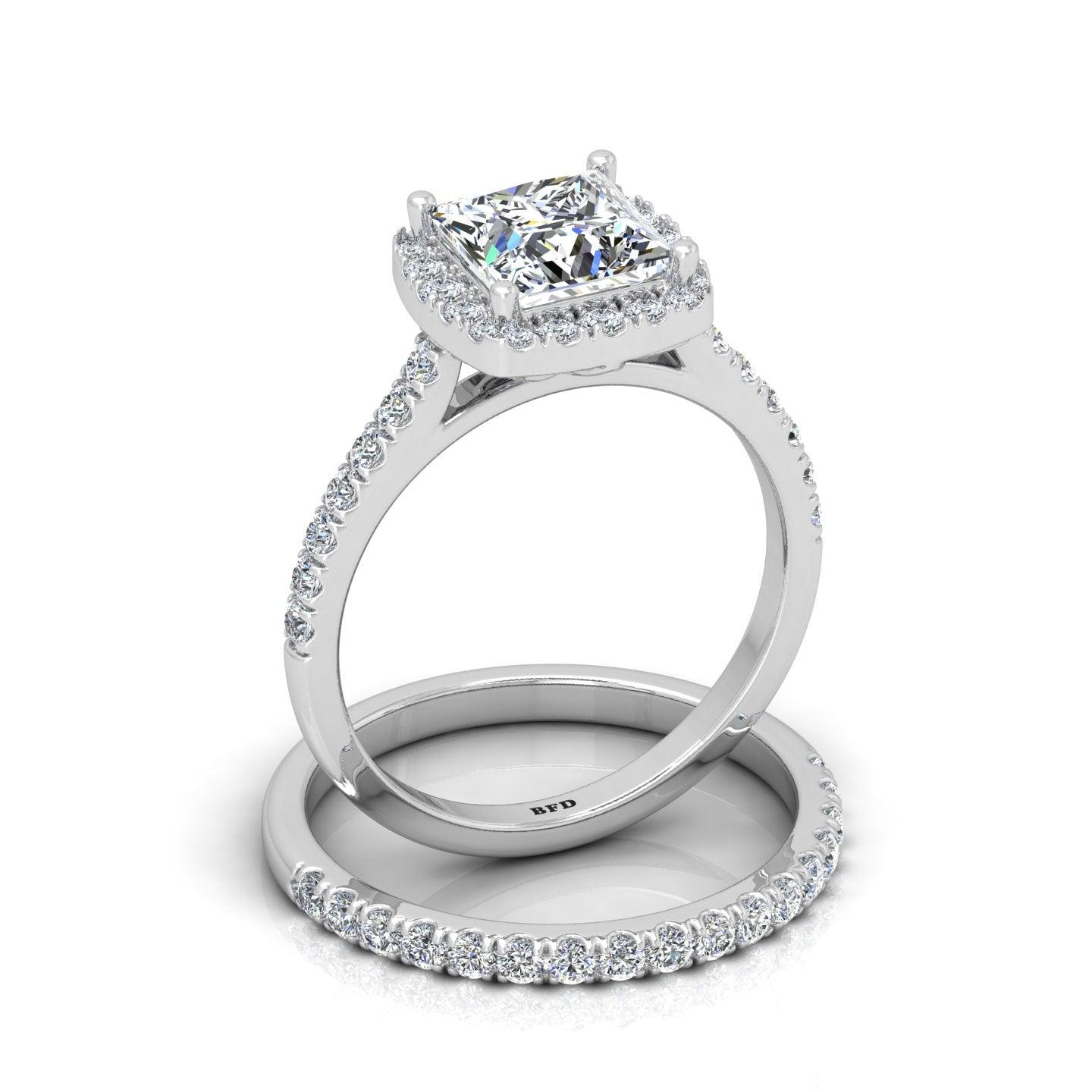 Certified Princess Diamond Halo Engagement Ring With Matching Band 2.00Carat