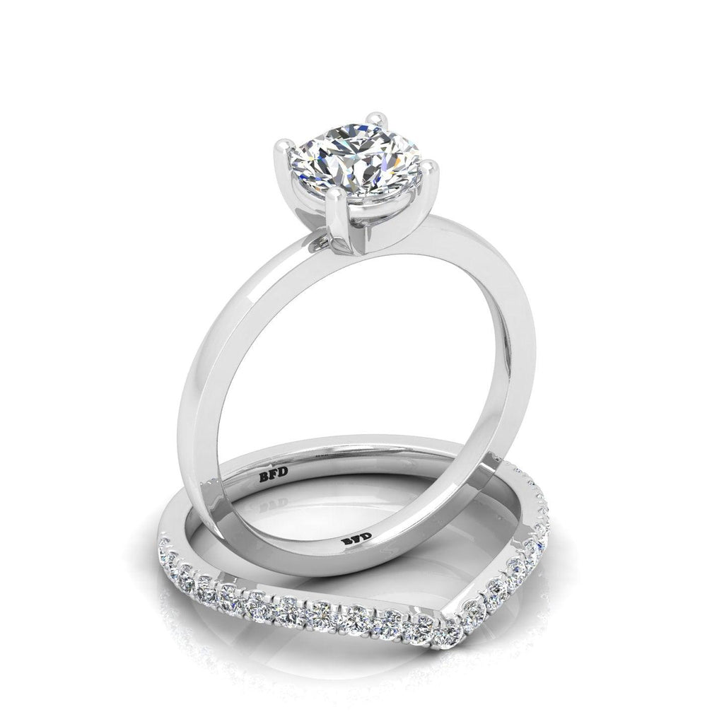 Certified 4 Claw Round Diamond Solitaire Ring With Curved Matching Band