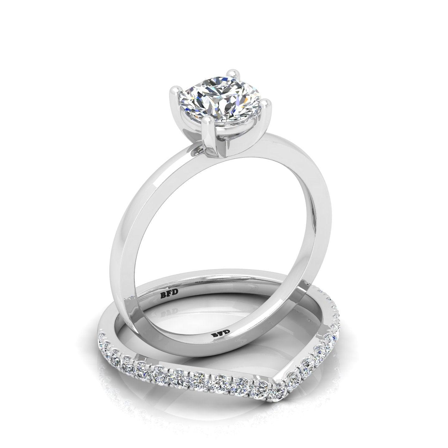 Certified 4 Claw Round Diamond Solitaire Ring With Curved Matching Band