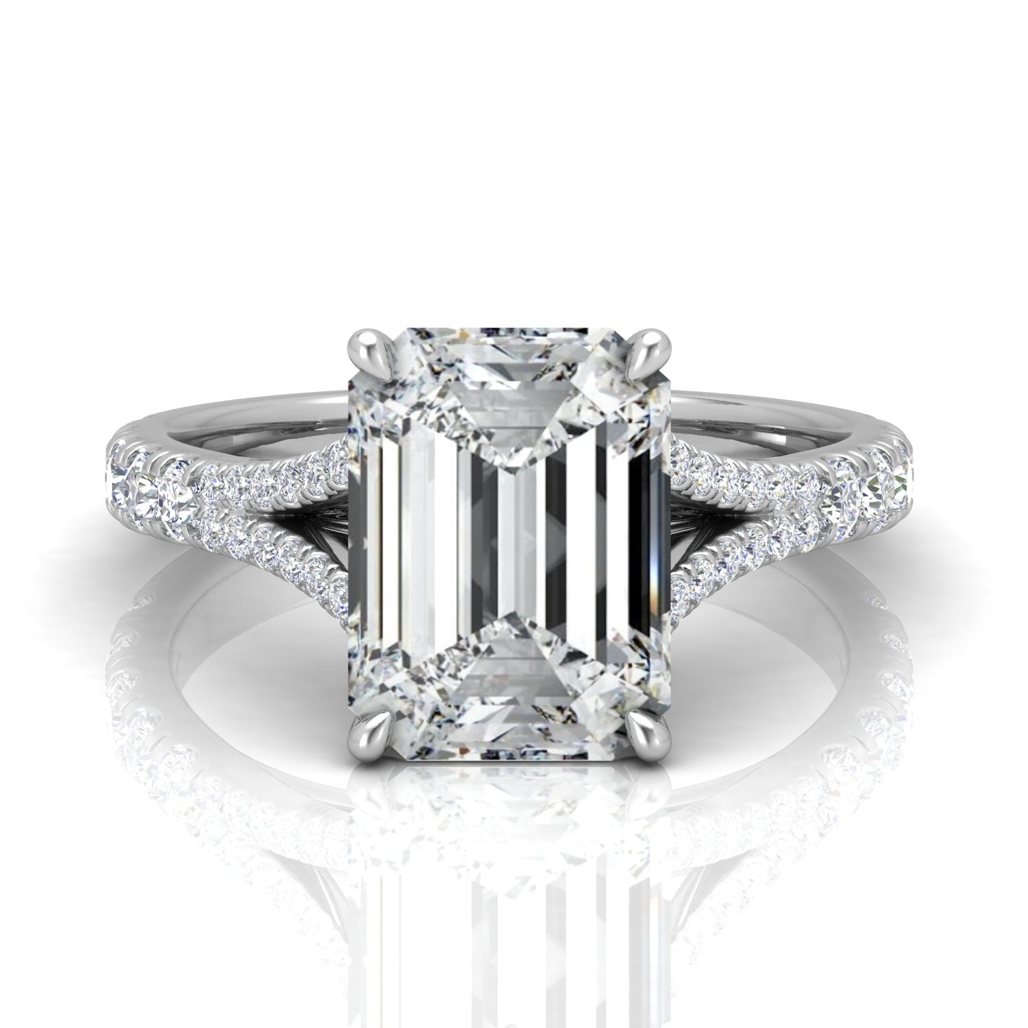 Julie Emerald Diamond Split Shank Engagement Ring