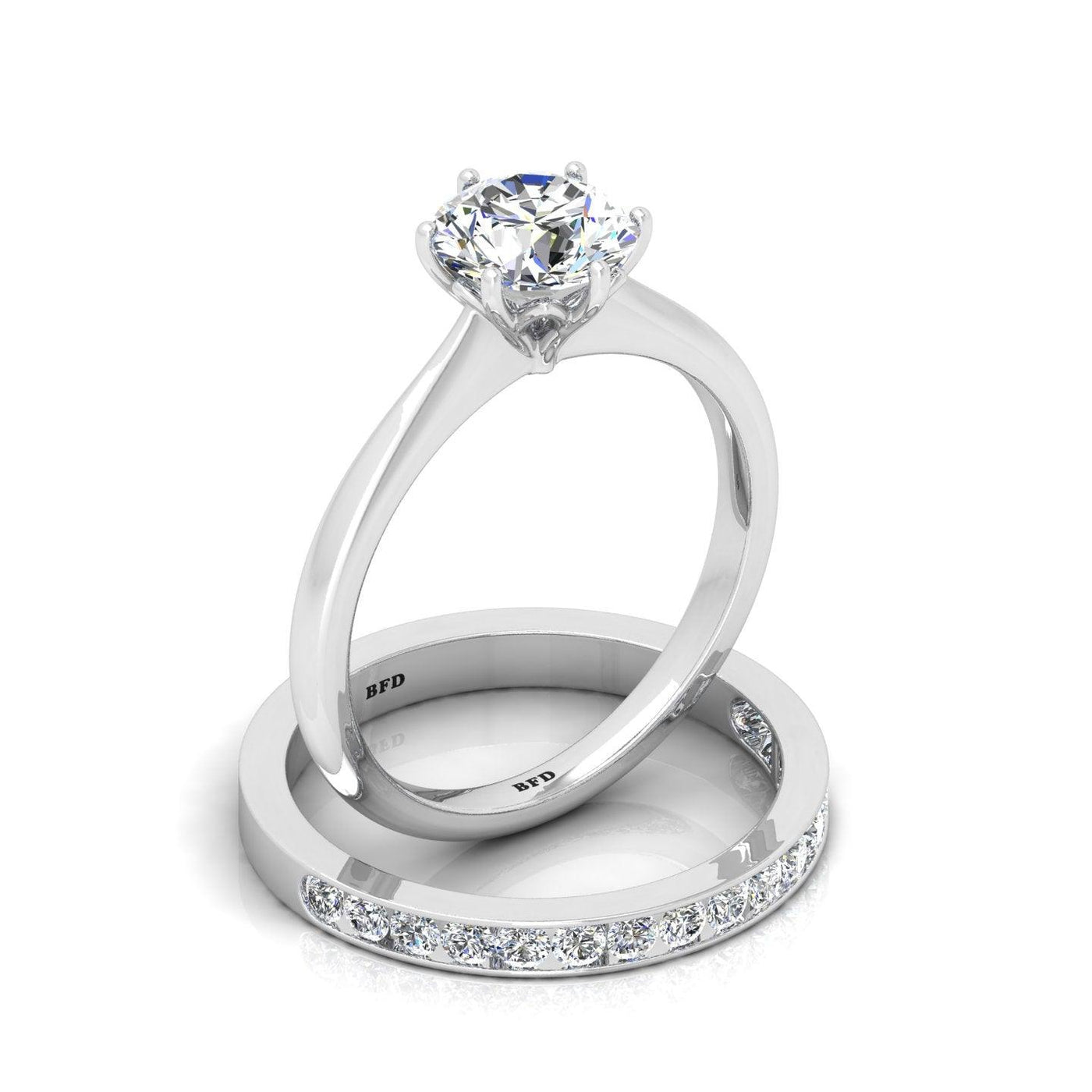 Certified 6 Claw Round Diamond Solitaire Ring With Matching Band