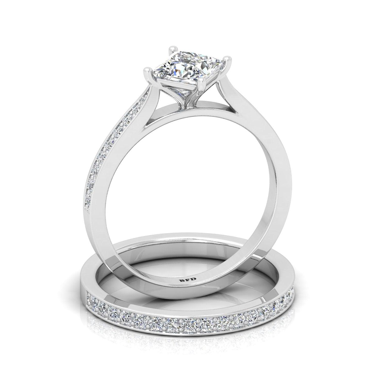 Certified Princess Diamond Engagement Ring With Diamond Matching Band 1.50Carat