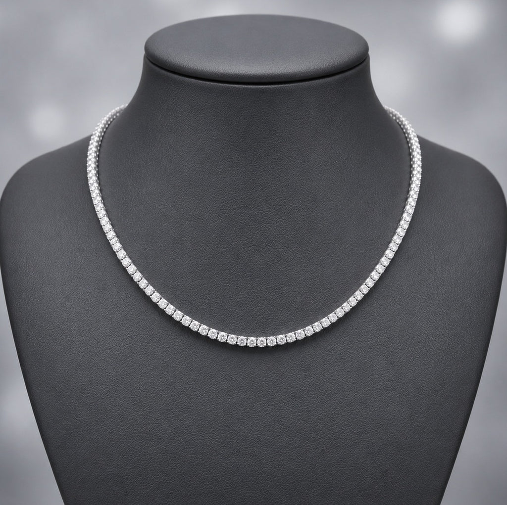 18ct Round Lab Diamond Tennis Necklace – 9K Gold, D/VVS