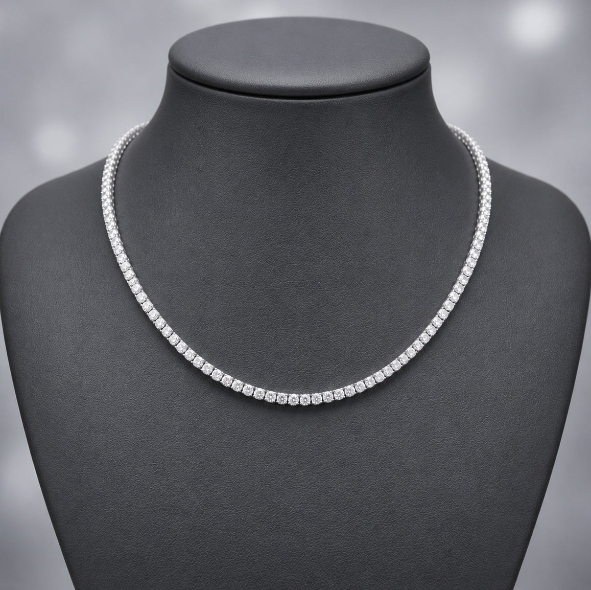 18ct Round Lab Diamond Tennis Necklace – 9K Gold, D/VVS