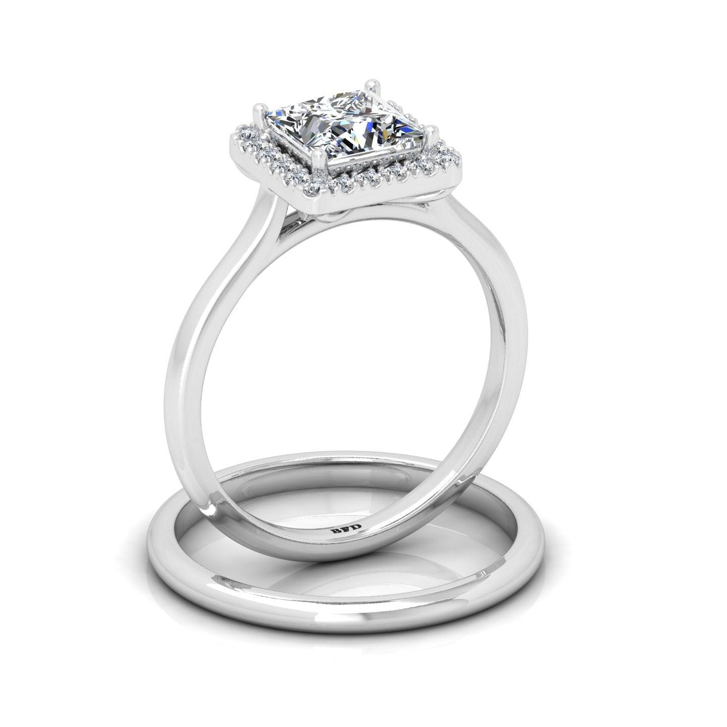 Certified Princess Diamond Halo Engagement Ring With Matching Band 1.20Carat