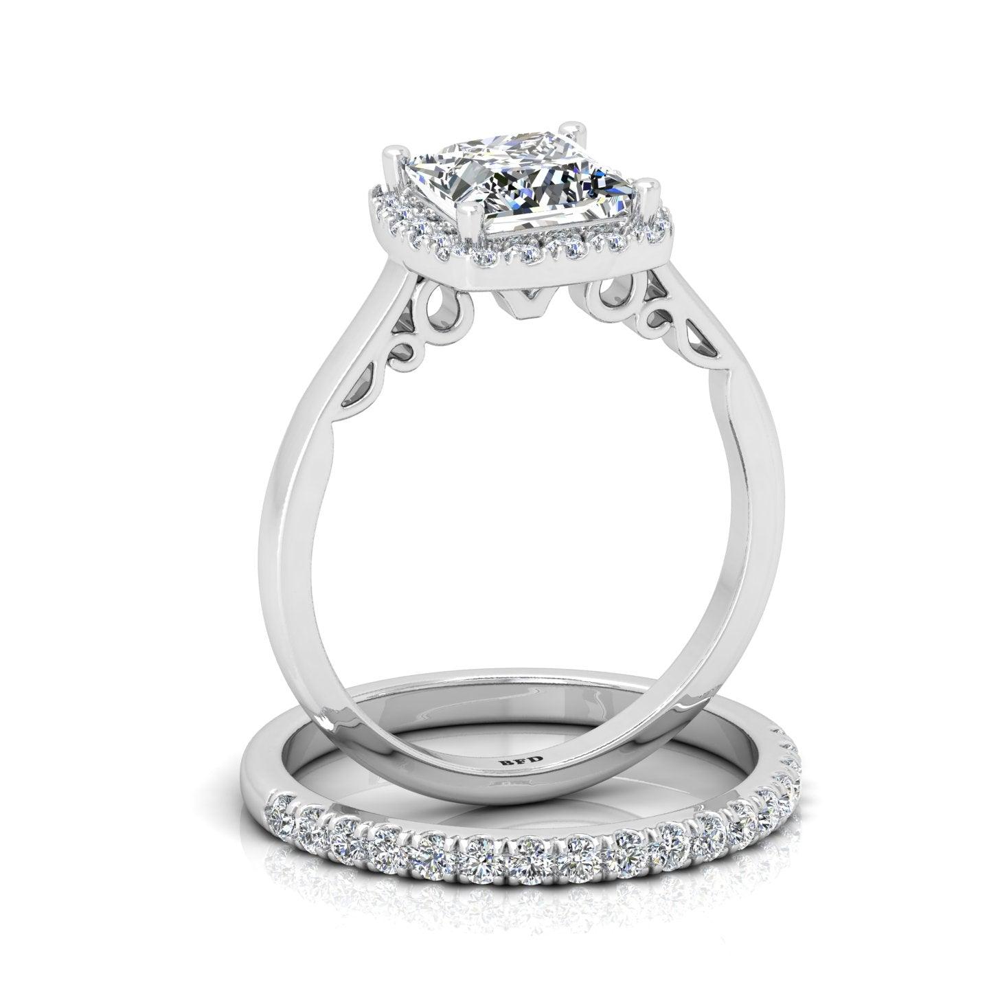 Certified Princess Diamond Halo Engagement Ring With Diamond Matching Band 1.50Carat