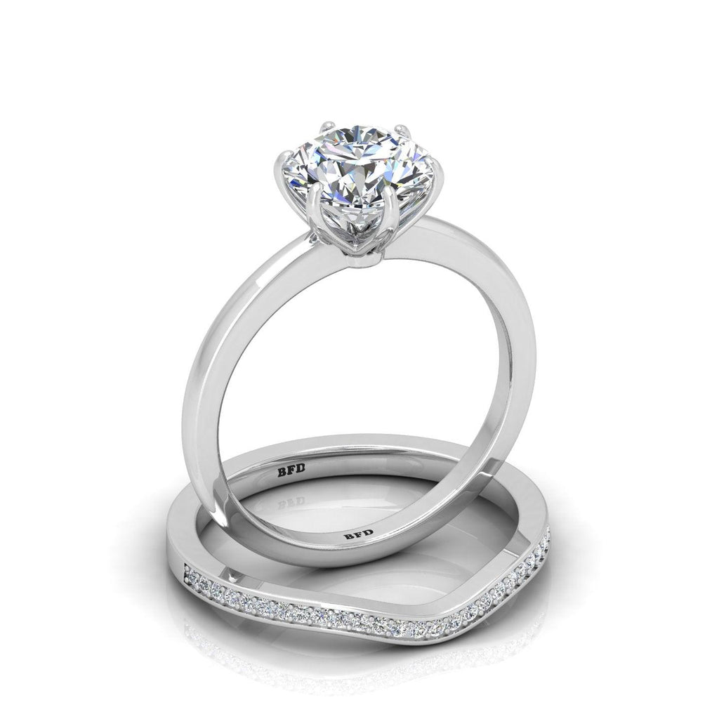 Certified 6 Claw Round Diamond Solitaire Ring With Matching Band