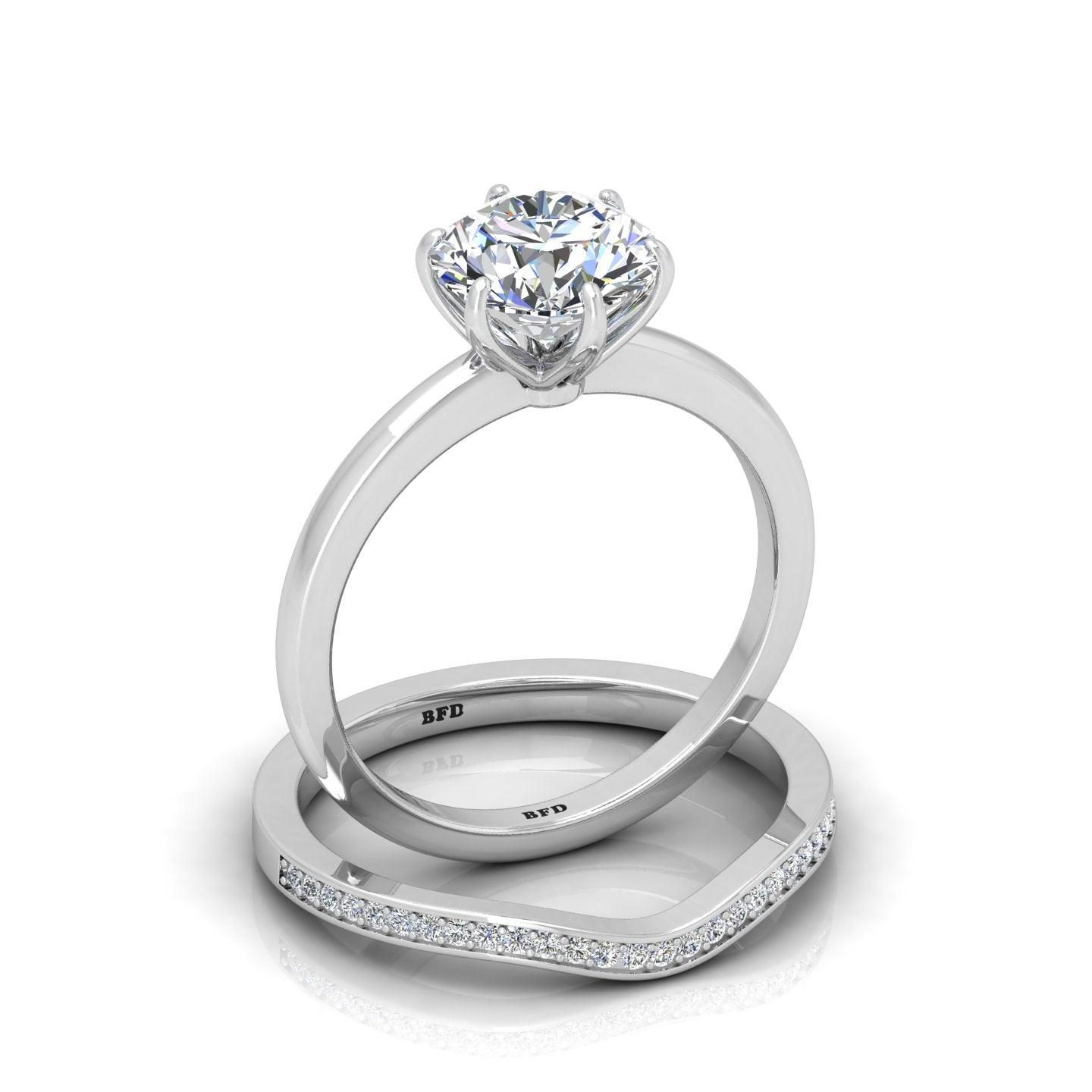 Certified 6 Claw Round Diamond Solitaire Ring With Matching Band